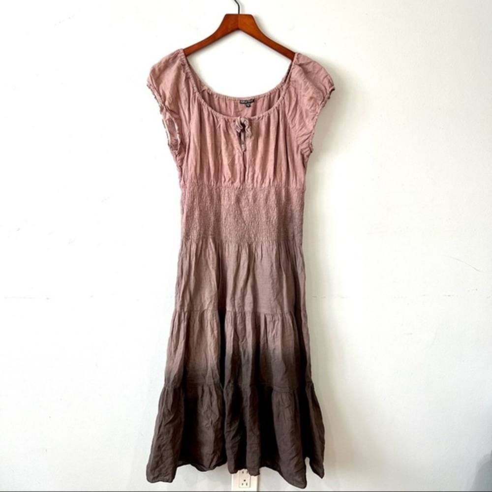 Boho Ombre Pink-to-Brown Tiered Midi Dress